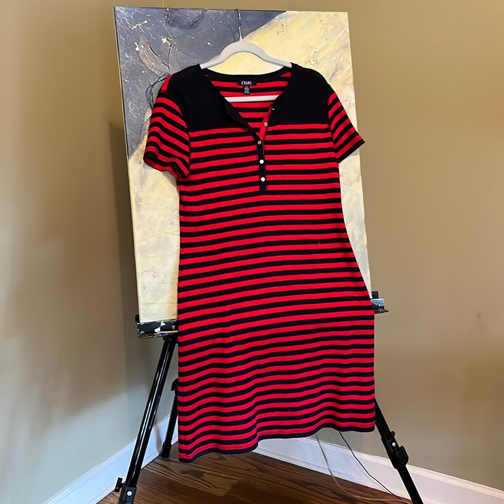Red/navy striped dress